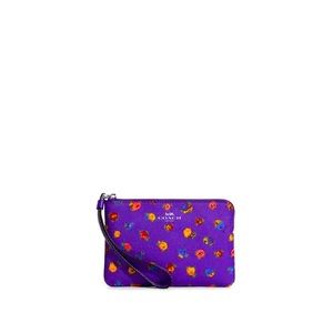 Corner Zip Wristlet With Mini Vintage Purple Print